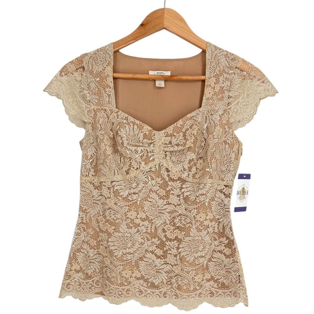 Elegant Cream Lace Cap-Sleeve Women's Top